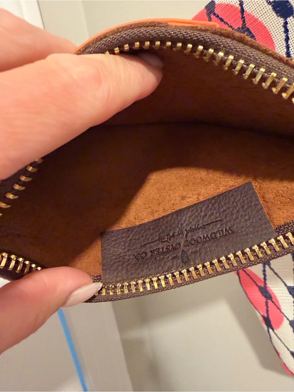 Wildwood oyster Co & Rugged Seas collab Brown Leather Wristlet Clutch